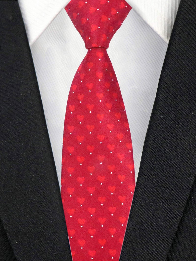Elfeves Men Red Ties Sweet Heart Patterned Accessory Evening Suit Necktie Formal Tie - Image 2